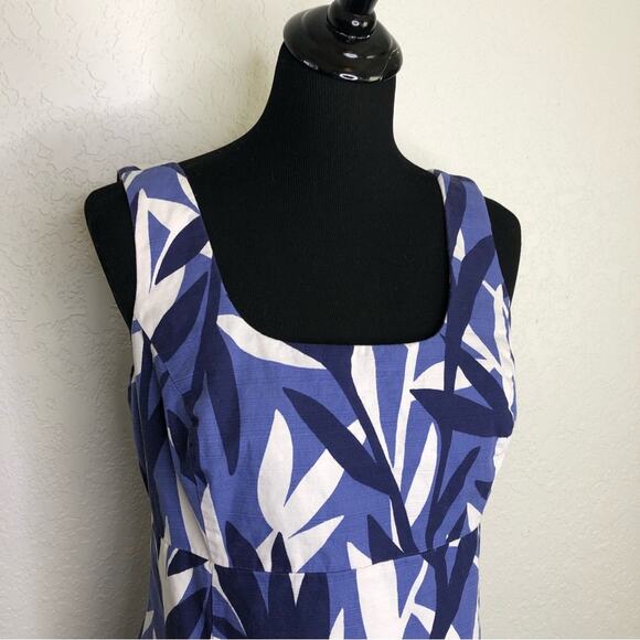 Boden blue and white leaf print sleeveless sheath dress size 8 Petite - Picture 2 of 14